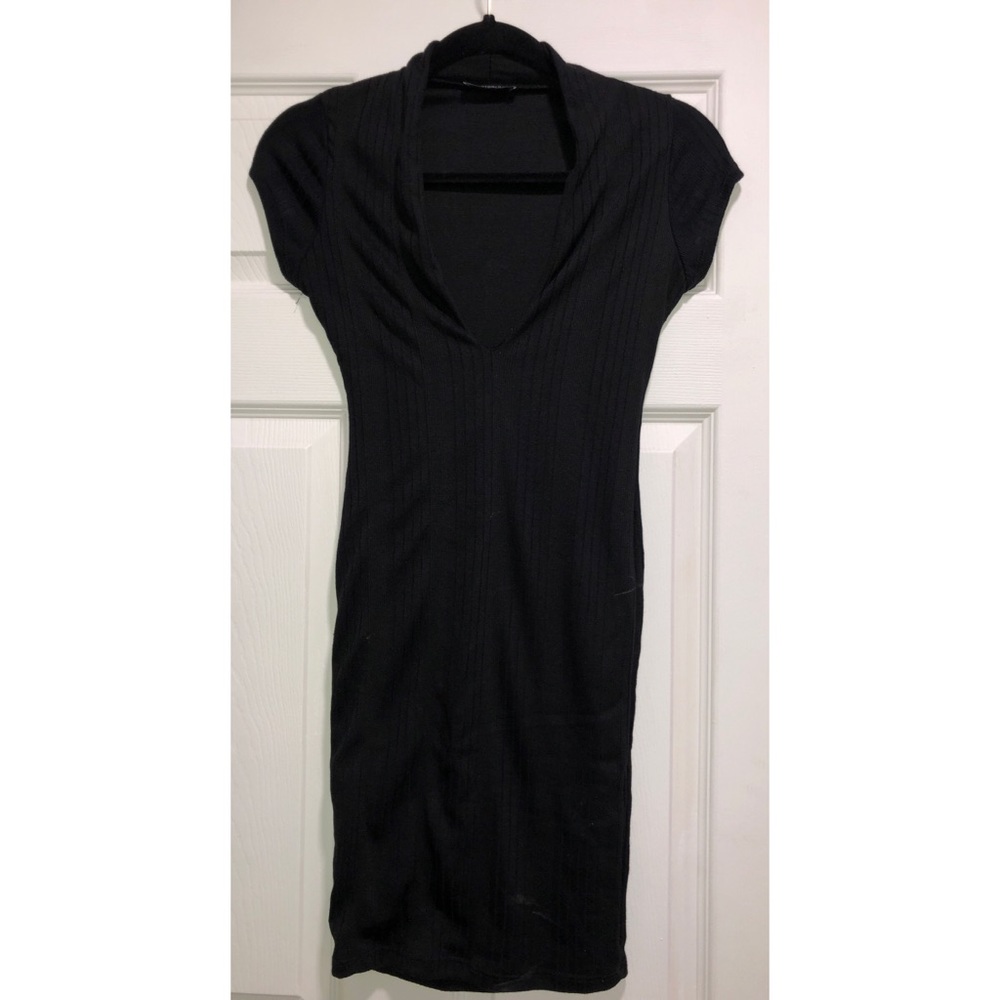 Black Deep V Neck T Shirt Dress